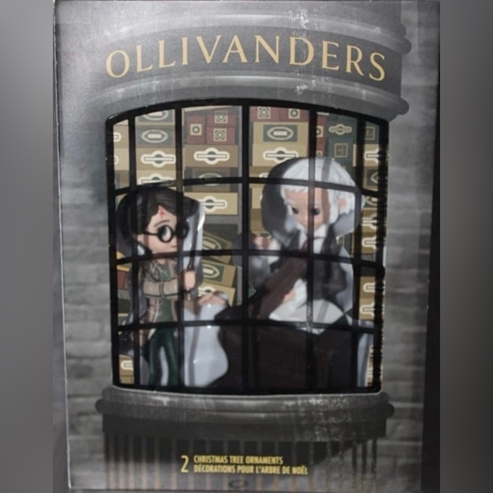 Hallmark Ollivander Ornament Set of 2 inside a themed book box display